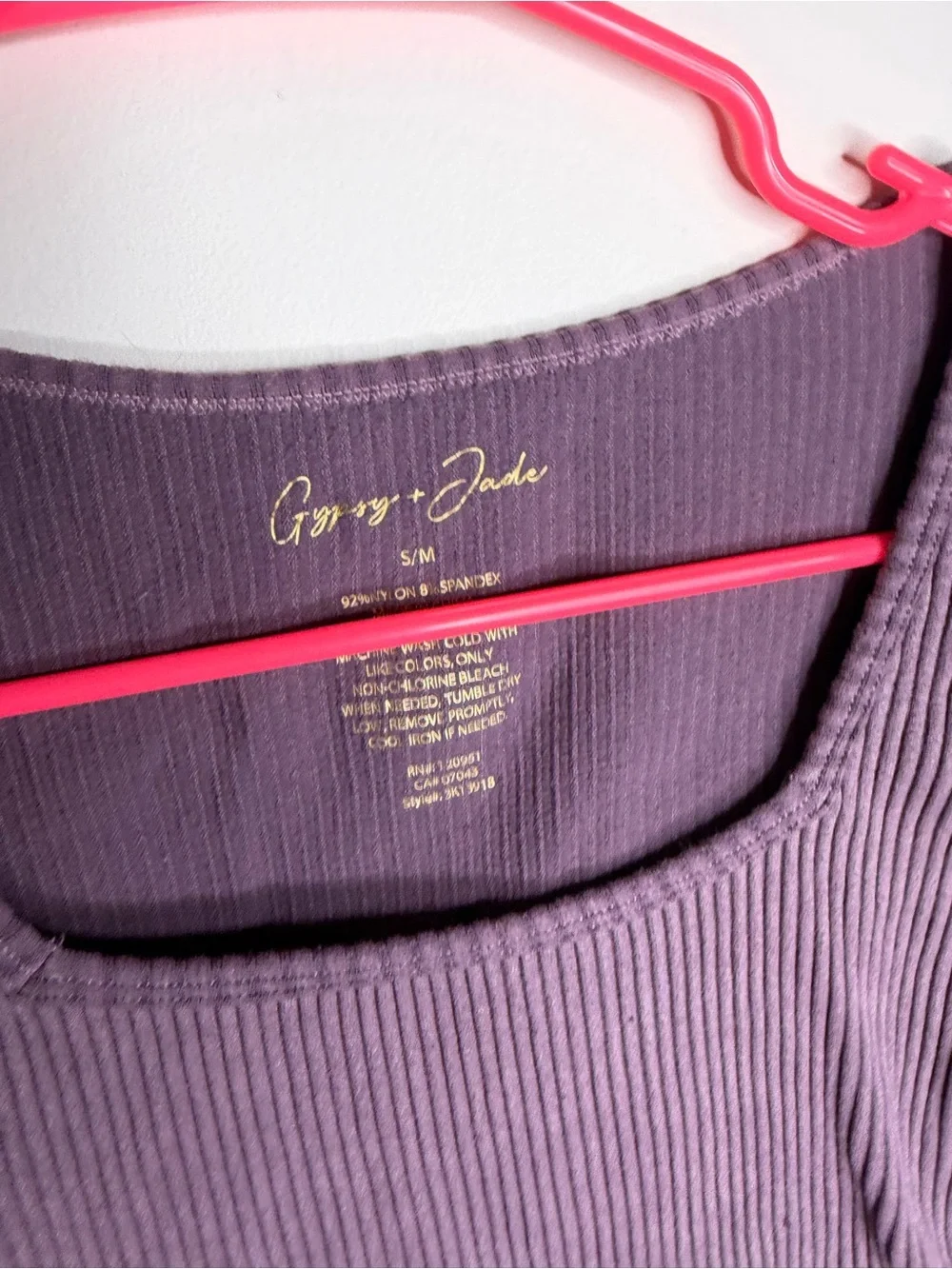 Gypsy and Jade Ribbed Short Sleeve Crop Top - Plum Purple - Picture 3 of 3